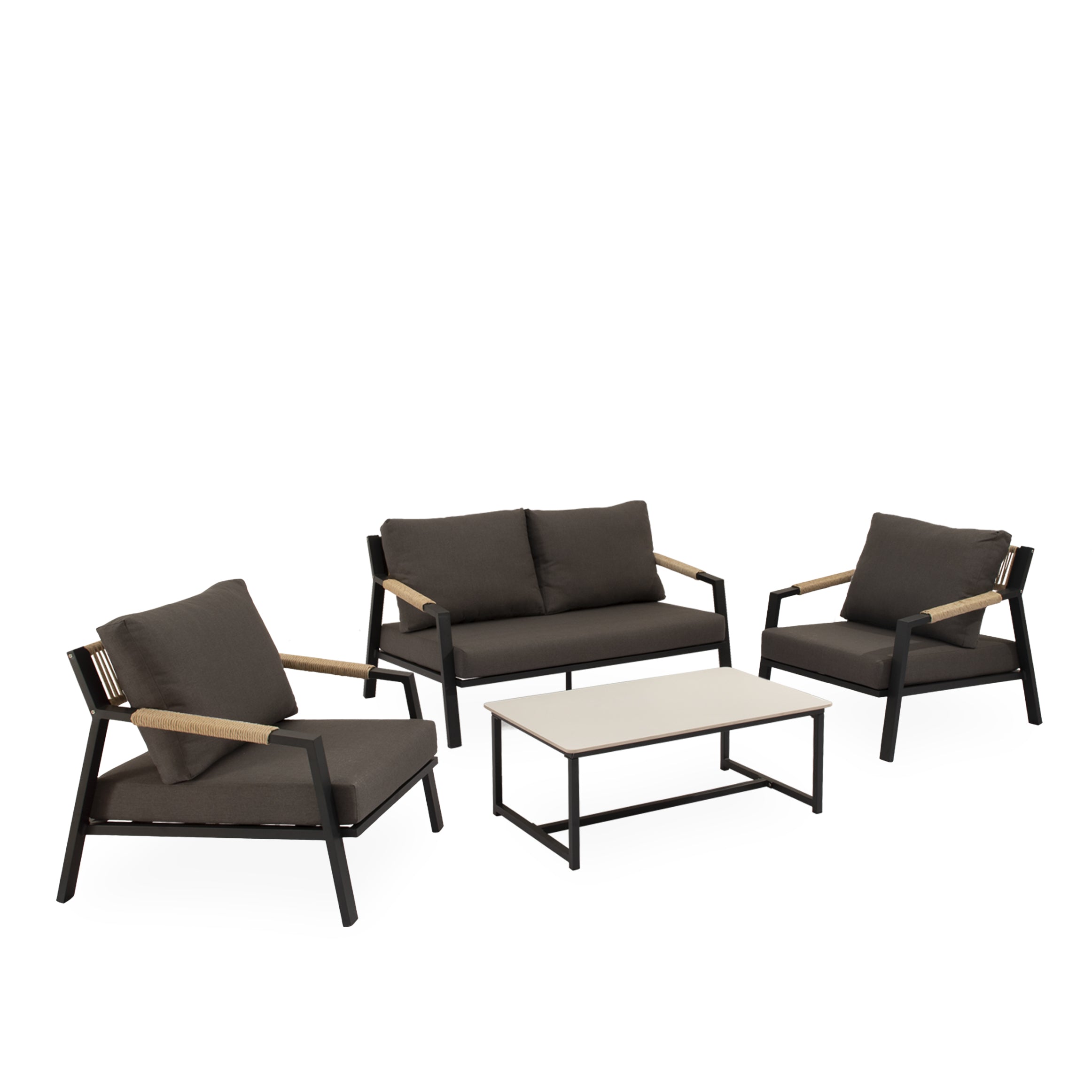 Conjunto Muscat sofá/cadeirões /mesa centro em preto