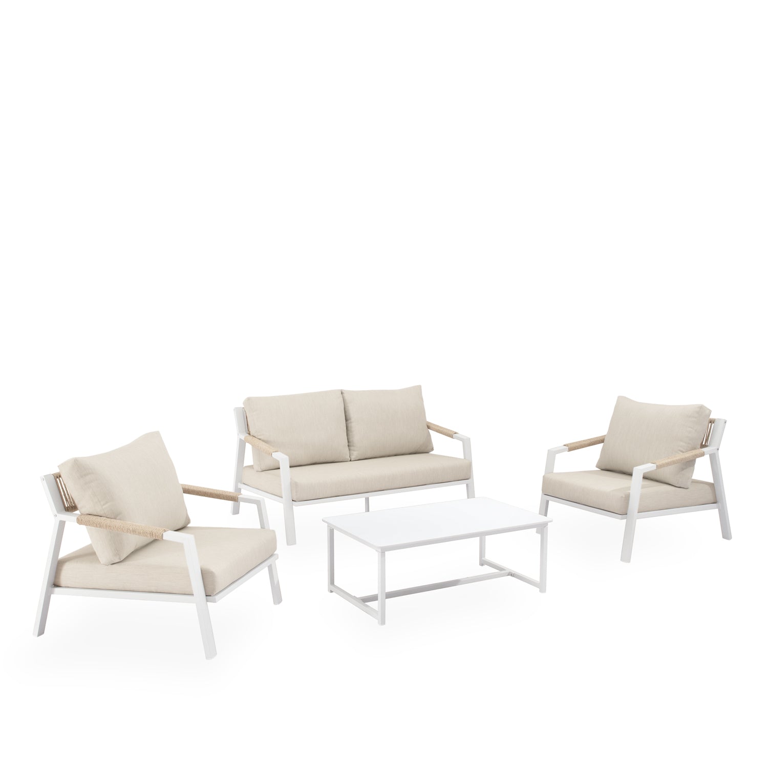 Conjunto Muscat sofá/cadeirões /mesa centro em branco