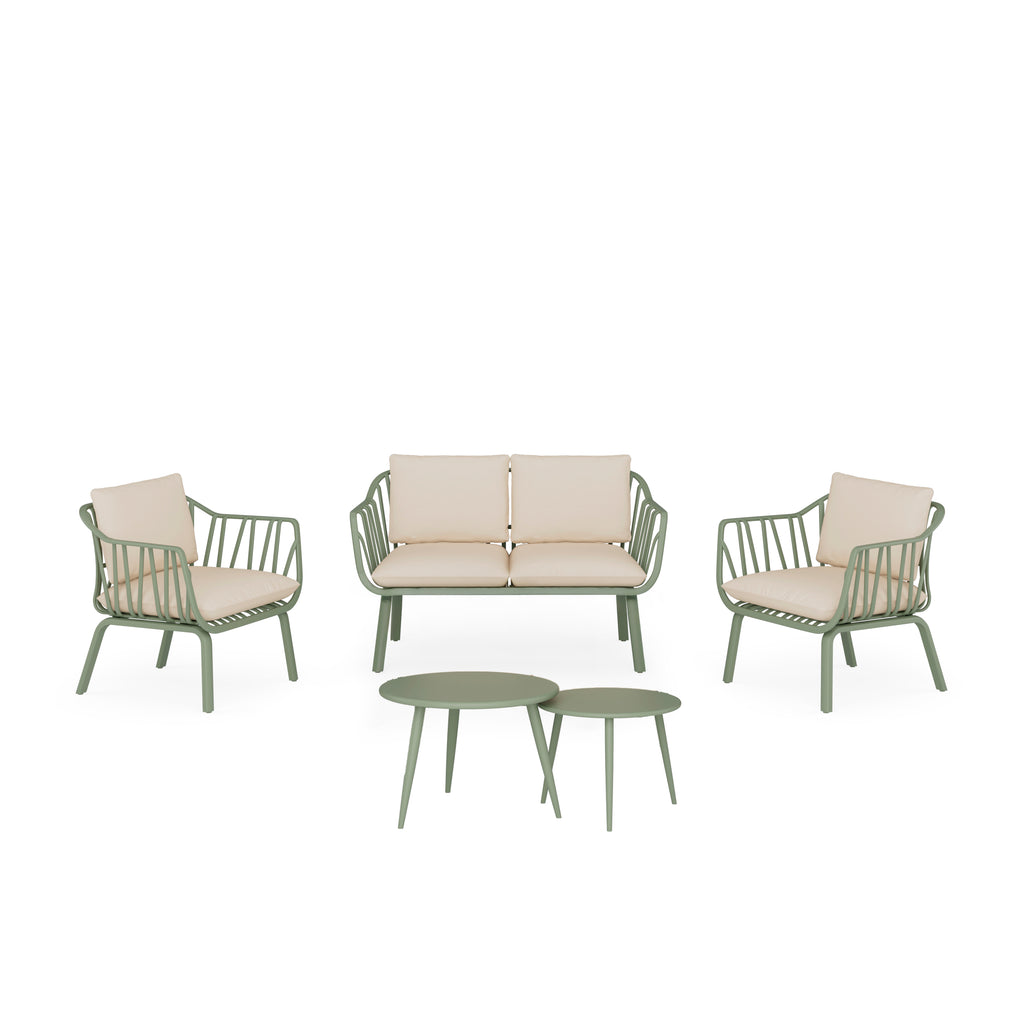 SET MIKONOS SOFA/Cadeirões/2 mesas centro VERDE