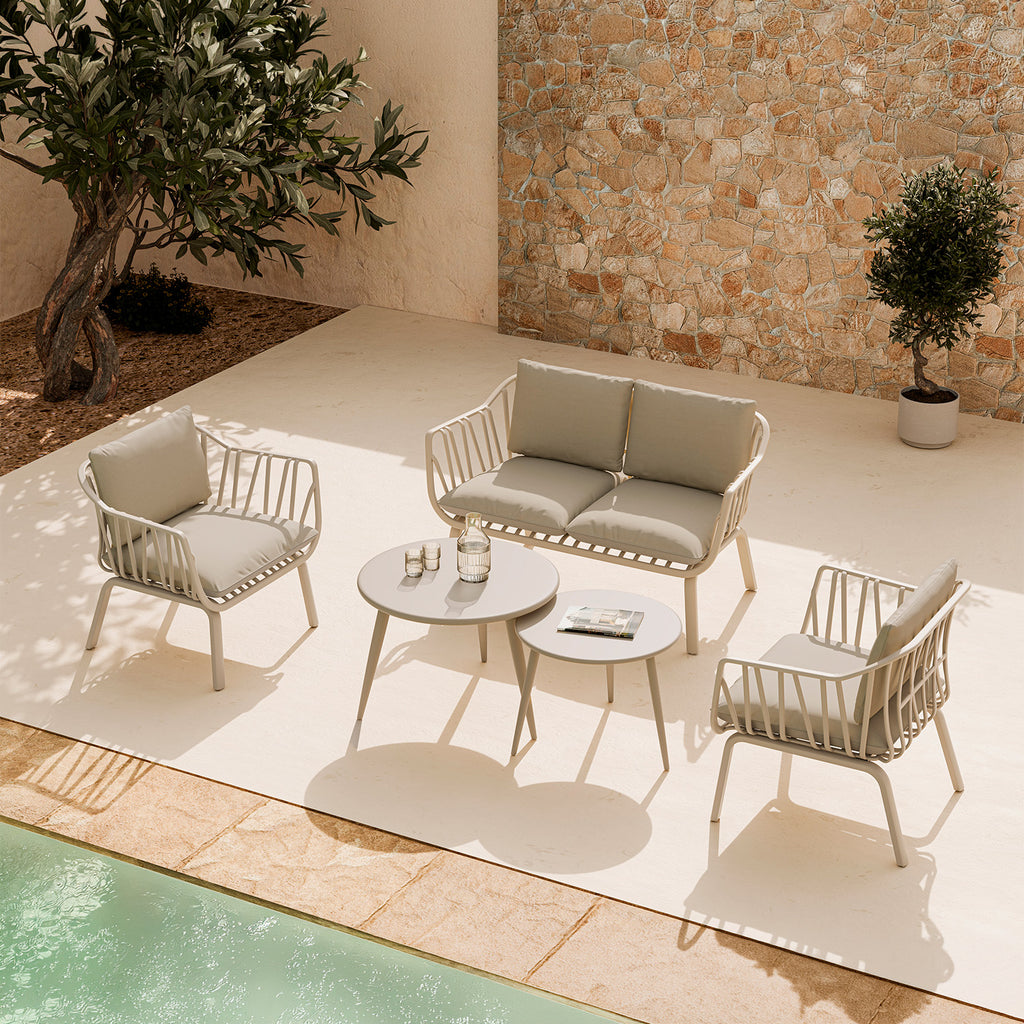 SET MIKONOS SOFA/Cadeirões/2 mesas centro  BEIGE