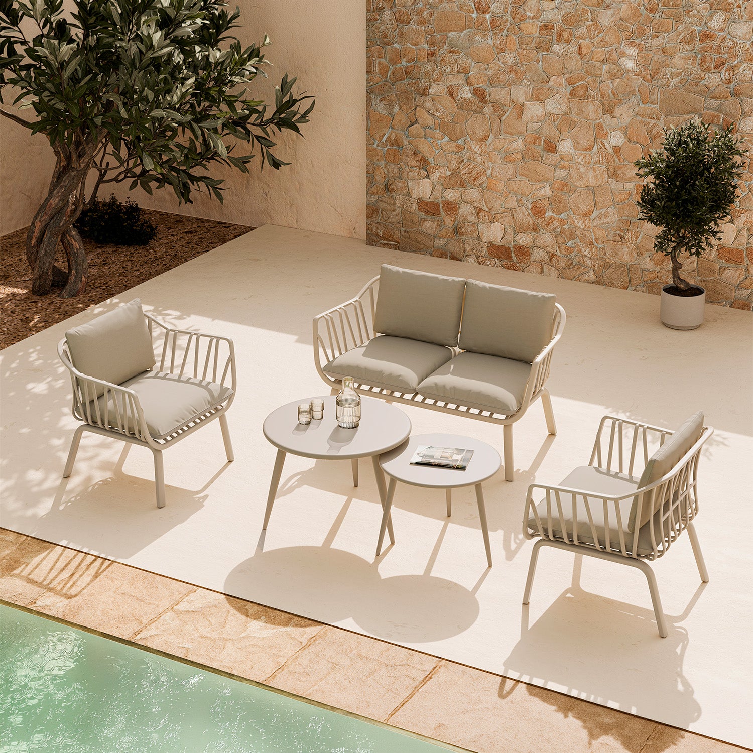 SET MIKONOS SOFA/Cadeirões/2 mesas centro  BEIGE