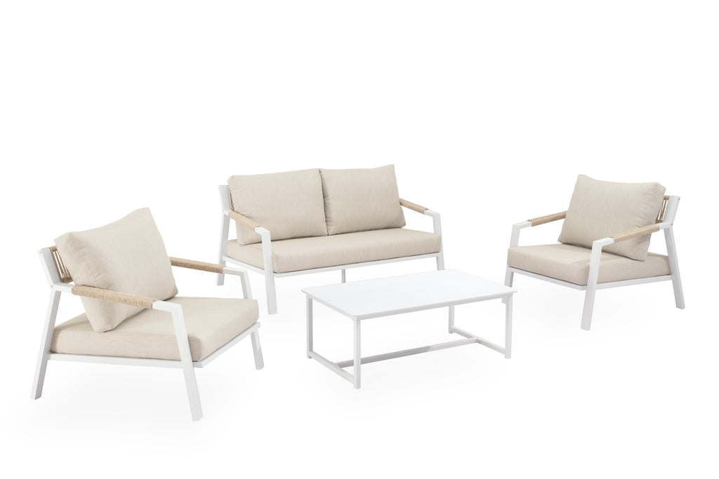 Conjunto Muscat sofá/cadeirões /mesa centro em branco