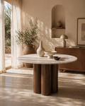 Mesa Tracy Redonda 120cm  - Travertino/Nogueira