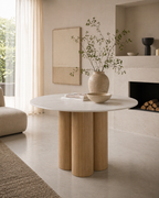 Mesa Tracy Redonda 120cm  - Travertino/Carvalho